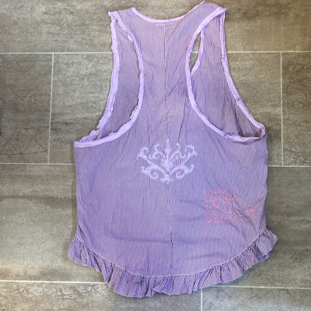 Hand Crafted Lavender Striped Tank Top with Ruffle Hem - Picture 4 of 12
